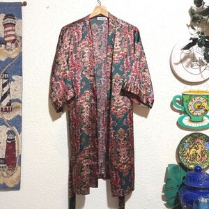 Vintage Intimate Affair‎ California Satin Floral Robe Kimono multicolor one size